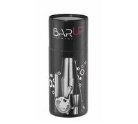 HENDI Set de bar dans un tube, BarUp, outils pour barman: shaker Boston, passoire Hawthorne, jigger double, pilon et cuillère à cocktail en spirale avec disque pilon, ø120x(H)320mm, inox
