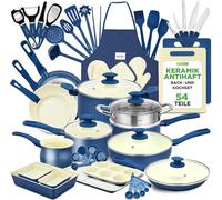 Set de batterie de cuisine NutriChef 54 pièces – Poêles, casseroles, ustensiles de cuisine bleus – Avec couteaux, moules à pâtisserie et accessoires – Compatible avec l'induction, le gaz et l'électric