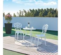 Set de bistrot 'Lupsam' table 3 pièces avec 2 chaises max. 120 kg trou de parasol fonte d'aluminium blanc