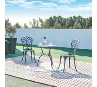 Set de bistrot 'Lupsam' table 3 pièces avec 2 chaises max. 120 kg trou de parasol fonte d'aluminium gris foncé avec patine verte