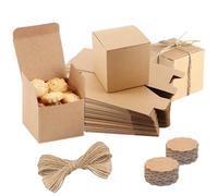 Set de Boîtes Cadeaux en Papier Kraft, 50 Pièces Boîtes en Carton 5 x 5 x 5 cm, Petite Cube Boîte en Carton avec Couvercle, Boîte Cadeau Carré avec Étiquette Jute Ficelle, pour Cadeaux(Marron)