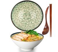 Set de bols à Ramen avec céramique, bol japonais en céramique avec cuillère et baguettes - Bol vintage de 1200 ml pour soupe et muesli, Ensaladera