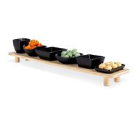 Set de bols à snacks en céramique - EXCELLENT HOUSEWARE - Céramique noire - Plateau bambou - 50 cm - 7 pièces