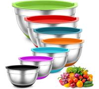 Set de bols de mélange 7 pièces en acier inoxydable - avec couvercle hermétique et fond en silicone - empilable et résistant au lave-vaisselle - 07 l / 12 l / 15 l / 25 l / 28 l / 35 l / 65 l - Set de