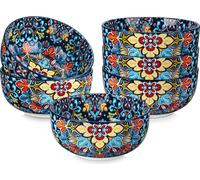 Set de bols en céramique, capacité de 28 onces, design à motifs floraux, rouge bleu, 6 pièces-b