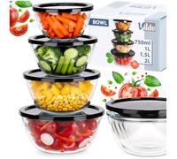 Set de Bols en Verre avec Couvercles - Vilde - 4 Pièces 750ml à 2L - Empilables Hermétiques