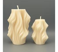 Set de bougies sculpturales 2 pièces | Forme d'onde organique | Fabriquées à la main en cire de soja bio | Bougies design | Idée cadeau | Crème blanc | Décoration
