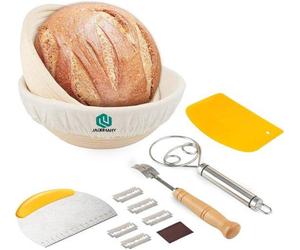 Set de boulangerie pour la maison, 2 pièces, 23 cm, bol à pétrir rond, moule à pain recouvert d'un torchon en coton, planche à découper, couteau à pain avec 5 lames rétractables, racloir en TPE et aci