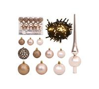 vidaXL Set de Boules de Noël avec Pic et 150 LED 61 pcs Arbre Ornement de Noël Décoration de Vacances Décoration de Noël Jardin Doré Rose rose et doré G