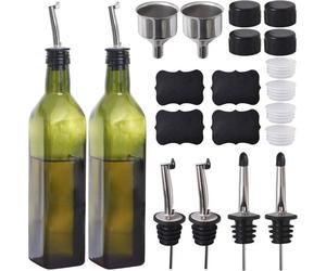 Set de bouteilles d'huile d'olive avec bec verseur & entonnoir, vert, pack de 2