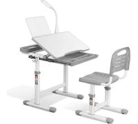 Set de bureau pour enfants - Bureau réglable en hauteur avec chaise et support de lecture - Gris clair - Pour enfants 3-10 ans