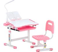 VEVOR Ensemble chaise et bureau pour enfants avec lampe de table, table et chaise d'étude, hauteur réglable et inclinés de 0 à 40°, pour lecture, apprentissage, pour chambre et salle d'étude, rose