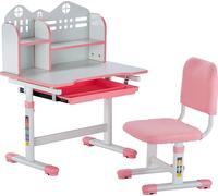 VEVOR Ensemble chaise et bureau pour enfants, avec étagère et tiroir de rangement, table et chaise d'étude pour enfants à hauteur réglable, pour apprentissage, pour chambre et salle d'étude, rose