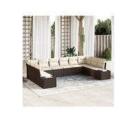 Set de canapé de 10 pièces avec coussins en poly rattan marron