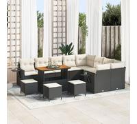 Set de Canapé de Jardin 13 Pièces avec Des Coussins Noir Rotin Poly Acacia, Ensemble de Dîner de Jardin 4 Pièces avec Des Coussins Noir Rotin Poly Acacia