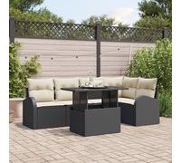 Set De Canapé De Jardin 6 Pièces Avec Coussins En Rotin Poly Noir, Canapé De Jardin 2 Places Avec Rangement Et Coussins En Rotin Poly Noir