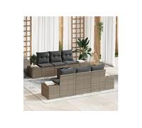 vidaXL Ensemble de canapé de jardin avec coussins mémoire 8 pcs Gris Poly-Rotin