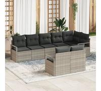 Set De Canapé De Jardin 8 Pièces Avec Coussins Gris Clair En Rattan Synthétique, Canapé De Jardin 2 Places Avec Coussins Gris En Rattan Synthétique