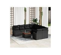 Set de Canapé de Jardin 9 Pièces avec Coussins en Rattan Noir, Canapé de Jardin 2 Places vidaXL avec Coussins 3347436