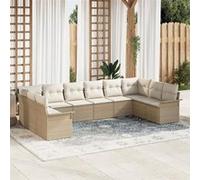 Set de canapé de jardin vidaXL 10 pièces avec coussins Beige en rotin synthétique, Canapé de jardin 2 places vidaXL avec 3354210 Beige G