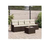 Set de Canapés de Jardin 5 pièces avec Coussins Marron Rattan Poly, Canapé de Jardin 2 Places avec Rangement et Coussins 3353897