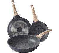 Set de casseroles 20/24/28 cm | Meilleure protection anti-adhérente en titane suisse | Ustensiles de cuisine 100 % sans | Four à pierre