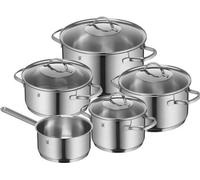 Set de casseroles à induction 5 pièces en Cromargan 18/10 inox, comprenant 3 casseroles hautes et 1 casserole basse, de 16 cm et 20 cm de diamètre, pour plaque de cuisson vitrocéramique.