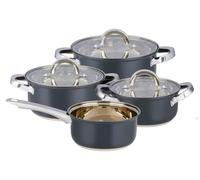 Set de casseroles à induction alpina, 7 pièces – Casseroles en acier inoxydable avec couvercles en verre – Set de casseroles compatible avec toutes les sources de chaleur – Set de casseroles et poêles