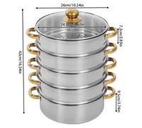 Set de casseroles à vapeur en acier inoxydable - Casserole à vapeur à 5 étages de 26 cm - Empilable - Insert multicouche - Compatible avec les cuisinières à gaz et à induction - Contenance 7/9/5 l