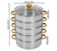 Set de casseroles à vapeur en acier inoxydable - Grille à vapeur à 5 niveaux de 28 cm - Empilable - Pour cuisinières à gaz et à induction - Capacité : 7 L / 9 L / 5 L