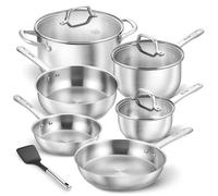 Set de casseroles et poêles - 10 pièces - Acier inoxydable 304 - Couvercles en verre - Compatible induction et gaz - Va au four et au lave-vaisselle - Convient pour un usage alimentaire