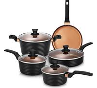 Set de casseroles et poêles, set anti-adhésif 9 pièces, set de poêles à induction, set de cuisine sans produits chimiques, casserole, poêle à frire, sauteuse, noir