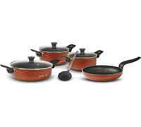 Set de casseroles FLONAL Pepita Granit | Set de cuisine 8 pièces en aluminium comprenant des poêles et des casseroles avec couvercles | Avec écumoire | Anti-adhésif, cuisine, set, poêle, casserole, se