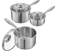 Set de casseroles - Marmite à sauce/marmite à lait/marmite à soupe - 3 pièces - Acier inoxydable - Avec couvercles en verre - 0,95/1,89/2,84 l - Lavable en machine - Argenté