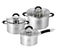 Batterie de cuisine en acier inoxydable de 12 pièces, compatible induction, comprenant des casseroles et des couvercles