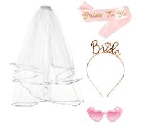 Set de Ceinture et Voile pour Future Mariée avec Lunettes Cœur Roses, Voile Blanc avec Peigne, Tiaras et Diadème Or Rose, EVJF Accessoire et Bride to Be Decoration pour