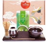 Set de cérémonie du thé japonais, 6 pièces - Set de thé matcha avec du matcha biologique du Japon - comprenant un bol à matcha, un porte-balayette et une feuille de service