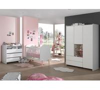 Set de chambre de bébé Vipack Kiddy composé de : Lit bébé 60 x 120 cm, commode avec plan à langer, étagère et armoire 3 portes, finition MDF laqué blanc