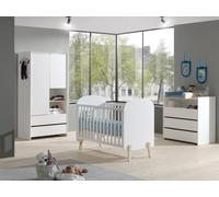 Set de chambre de bébé Vipack Kiddy composé de : Lit bébé 60 x 120 cm, commode, plan à langer et armoire 2 portes, finition MDF laqué blanc