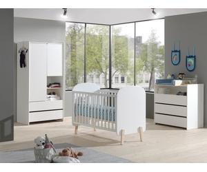 Set de chambre de bébé Vipack Kiddy composé de : Lit bébé 60 x 120 cm, commode, plan à langer et armoire 2 portes, finition MDF laqué blanc