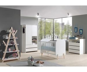 Set de chambre de bébé Vipack Kiddy composé de : Lit bébé 60 x 120 cm, commode, plan à langer, étagère et armoire 2 portes, finition MDF laqué blanc
