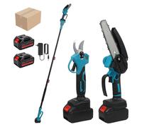 Set de ciseaux de jardin 3-en-1 - Tige télescopique - Moteur sans balais - Scie à chaîne de 15 cm - Cisailles électriques de 40 mm - Fonctionnement sur batterie - Batterie incluse