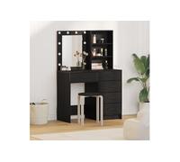 Set de coiffeuse 2 pièces avec LED en bois d ingénierie noir