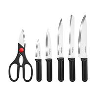 Set de Couteaux 7 pièces, Bloc de Rangement et Ciseaux Manches Ergonomiques