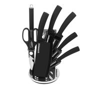 Herzberg Set de couteaux HGMSN8BLK – 8 pièces inox, support acrylique, poignée ergonomique – Noir