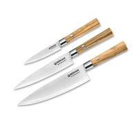 Set de couteaux Böker Damast Olive Trio, torchon inclus