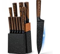 Set de couteaux de cuisine 12 pièces en acier inoxydable avec bloc à couteaux, manches ergonomiques en bois, couteaux de chef professionnels, tranchants et inoxydables, Royal Swiss