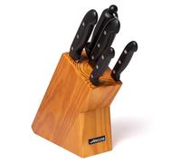Set de couteaux de cuisine - 6 pièces - Inox - Bloc en bois brun - Avec couteau de chef et couteau à pain
