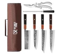 Set de couteaux japonais forgés à la main en acier au carbone 4 pièces | Set de couteaux de cuisine comprenant un couteau Kiritsuke/Gyutou/Santoku/Nakiri avec des ciseaux à volaille/sac de transport