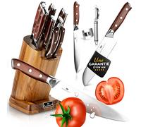 Set de Couteaux KRONENKRAFT® de 9 Pièces - Inclut Couteau de Chef, Couteau Santoku, et Plus - Fabriqué en Acier Allemand, Manche en Bois Pakka - Idéal pour Cuisine Professionnelle